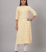 Embroidered Cotton Straight Kurta with Trousers