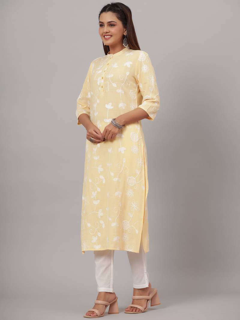 Embroidered Cotton Straight Kurta with Trousers