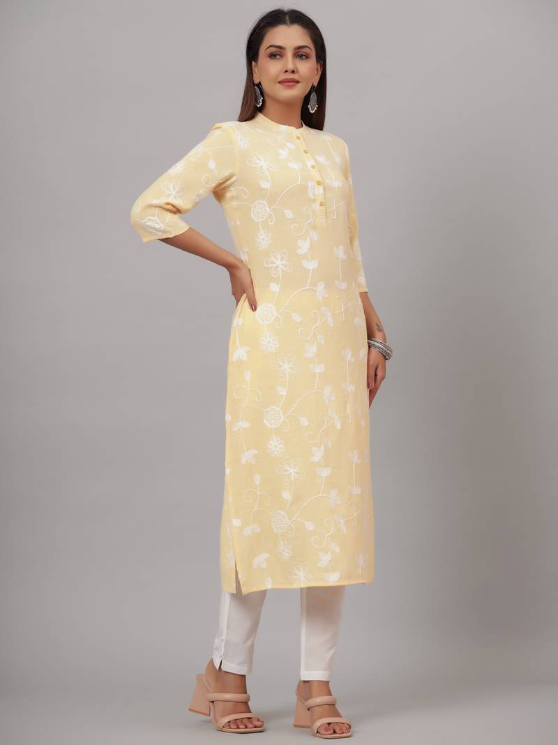 Embroidered Cotton Straight Kurta with Trousers