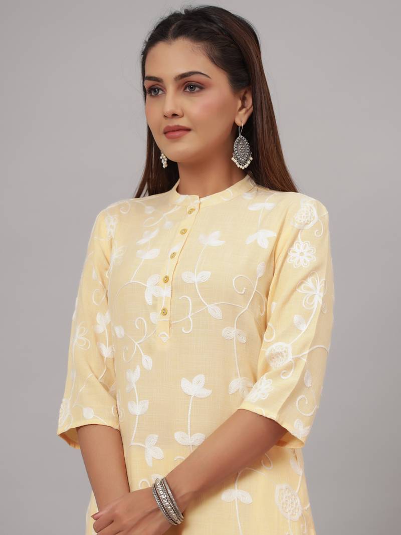 Embroidered Cotton Straight Kurta with Trousers