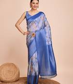 kanjivaram silk saree in graceful blue with designer floral print