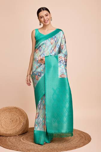  kanjivaram silk saree in graceful sea green with designer floral print