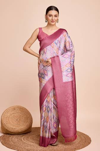  kanjivaram silk saree in graceful pink with designer floral print
