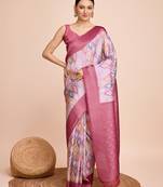  kanjivaram silk saree in graceful pink with designer floral print