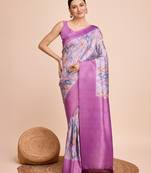  kanjivaram silk saree in graceful purple with designer floral print
