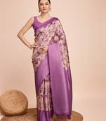  kanjivaram silk saree in graceful purple with designer floral print