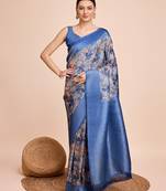  kanjivaram silk saree in graceful blue with designer floral print