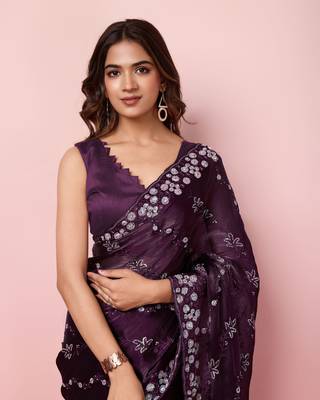  And Graceful Burberry Silk c Wine Girlish Sequins Work Partywear Saree 3