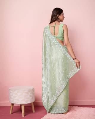  And Graceful Burberry Silk c Pista Girlish Sequins Work Partywear Saree 2