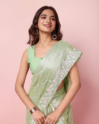  And Graceful Burberry Silk c Pista Girlish Sequins Work Partywear Saree 3