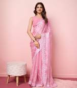 Designer And Graceful Burberry Silk c Pink Girlish Sequins Work Partywear Saree