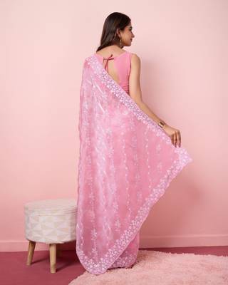  And Graceful Burberry Silk c Pink Girlish Sequins Work Partywear Saree 2
