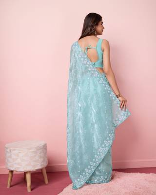  And Graceful Burberry Silk c Blue Girlish Sequins Work Partywear Saree 2