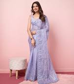 Designer And Graceful Burberry Silk c Purple Girlish Sequins Work Partywear Saree