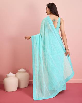 Glamorous Sequins Work Style Blue Georgette c Ceremonial Saree 2