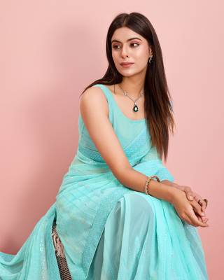 Glamorous Sequins Work Style Blue Georgette c Ceremonial Saree 3