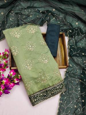 Psvan Parrot Green Chanderi Cotton With Beautiful Embroidery Work Salwar And Dupatta For Women  1
