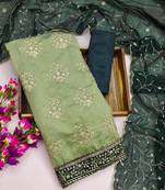 Psvan Parrot Green Chanderi Cotton With Beautiful Embroidery Work Salwar And Dupatta For Women 