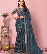  Teal Blue ed Rangoli Silk c Sequins Designer Saree With Heavy Work Blouse