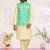 Light green and cream jute cotton  party wear kurta pajama with jacket
