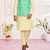 Light green and cream jute cotton  party wear kurta pajama with jacket