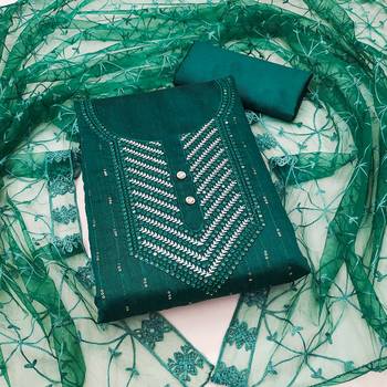 Psvan Dark Teal Chanderi Cotton With Beautiful Embroidery Work Salwar And Dupatta For Women  1