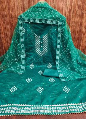 Psvan Dark Teal Chanderi Cotton With Beautiful Embroidery Work Salwar And Dupatta For Women  2