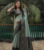 Blue ethnic weaving kanjivaram traditional heavy looks partywear ceremonial saree