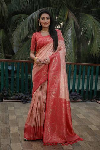 Pink ethnic weaving kanjivaram designer traditional heavy looks partywear ceremonial saree