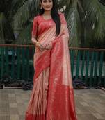 Pink ethnic weaving kanjivaram traditional heavy looks partywear ceremonial saree