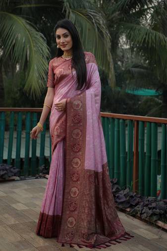 Purple ethnic weaving kanjivaram designer traditional heavy looks partywear ceremonial saree