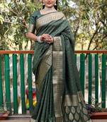 Weaving Bandhej Patola Green Rajasthani Style Ethnic Festive Wear Saree