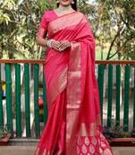 Weaving Bandhej Patola Pink Rajasthani Style Ethnic Festive Wear Saree