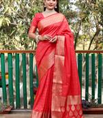 Weaving Bandhej Patola Red Rajasthani Style Ethnic Festive Wear Saree