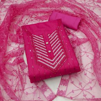 Psvan Pink Chanderi Cotton With Beautiful Embroidery Work Salwar And Dupatta For Women  1