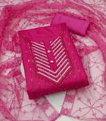 Psvan Pink Chanderi Cotton With Beautiful Embroidery Work Salwar And Dupatta For Women 
