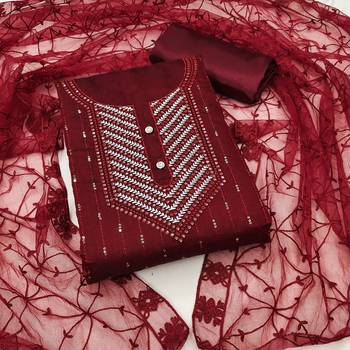 Psvan Red Chanderi Cotton With Beautiful Embroidery Work Salwar And Dupatta For Women  1