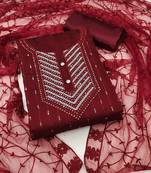 Psvan Red Chanderi Cotton With Beautiful Embroidery Work Salwar And Dupatta For Women 