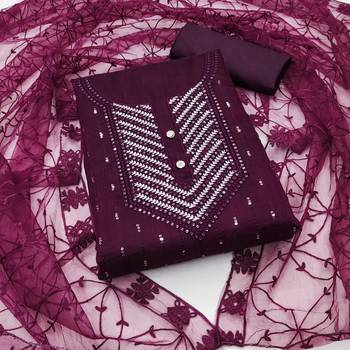 Psvan Wine Chanderi Cotton With Beautiful Embroidery Work Salwar And Dupatta For Women  1