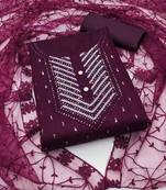 Psvan Wine Chanderi Cotton With Beautiful Embroidery Work Salwar And Dupatta For Women 