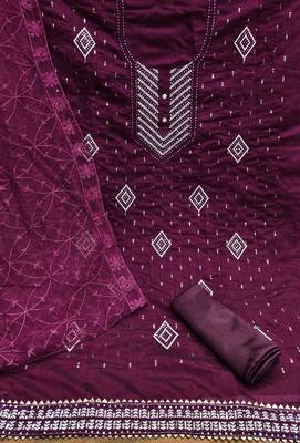 Psvan Wine Chanderi Cotton With Beautiful Embroidery Work Salwar And Dupatta For Women  3