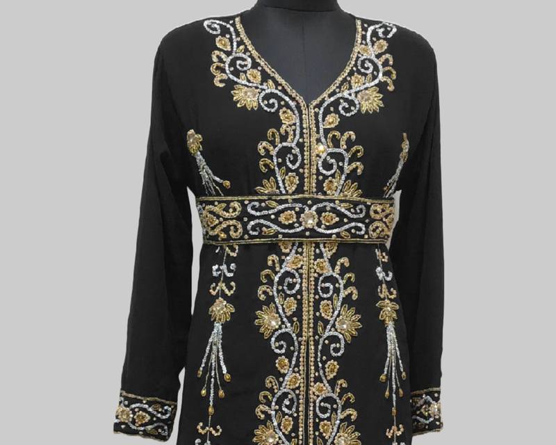 Black luxurious Full Sleeves Moroccan Kaftan.