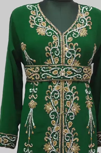 Dark-Green Full Sleeves Moroccan Kaftan