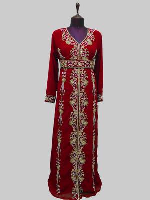 Maroon Full Sleeves Moroccan Kaftan 1
