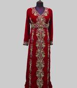 Maroon luxurious Full Sleeves Moroccan Kaftan.