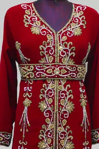 Maroon Full Sleeves Moroccan Kaftan