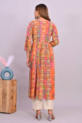 Women'n orange embroidered nayra cut kurta, pant with dupatta 3