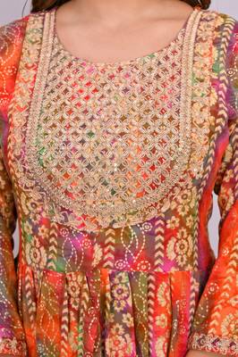 Women'n orange embroidered nayra cut kurta, pant with dupatta 4