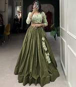 Women's Plain Cotton Crop Top Lehenga 
