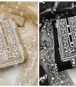 Manvaa Women'S DASHING Beige And Black Color Unstitched Heavy Thread Embrodiery Organja Combo Dress Material